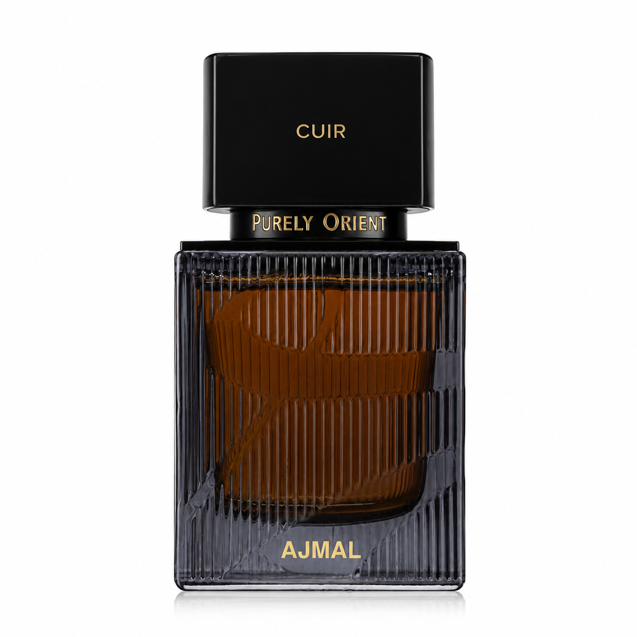 Botella de Ajmal Purely Orient Cuir perfume oriental de cuero con oud y almizcle