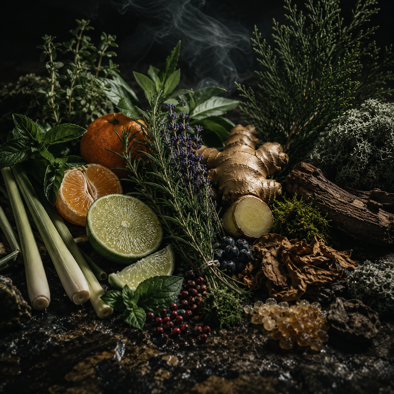 Notas olfativas de L’Eau Bleue d’Issey con romero lima mandarina jengibre lavanda ciprés pachulí y musgo