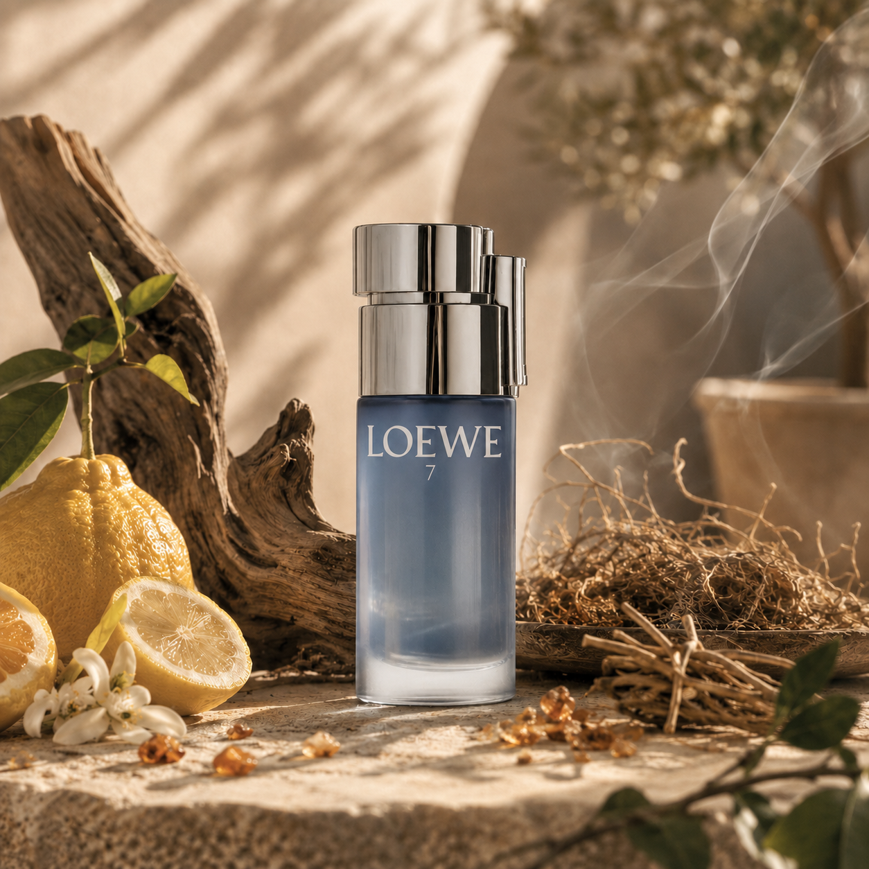 Universo olfativo de Loewe 7 Natural con yuzu naranja amarga incienso vetiver cedro y almizcle
