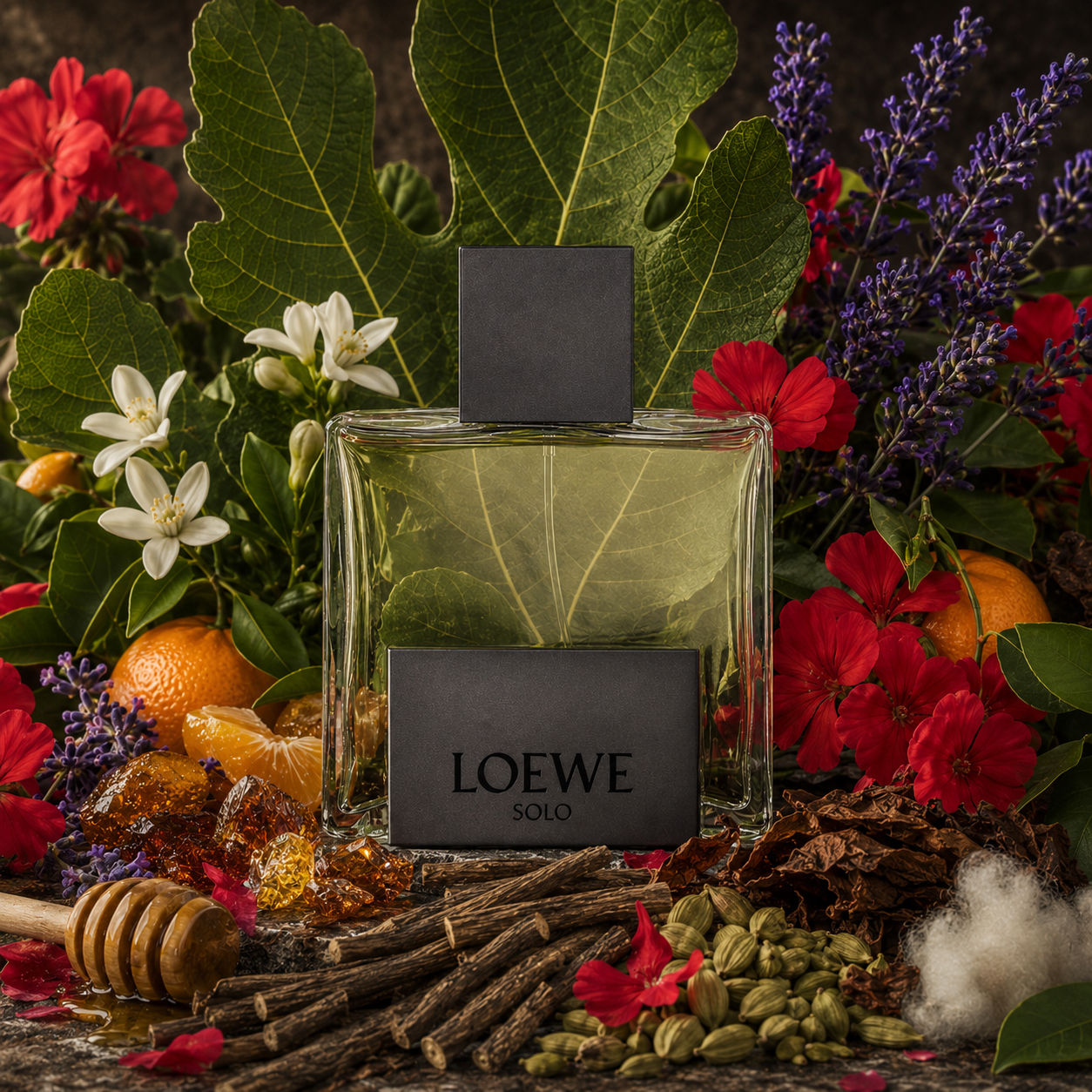 Loewe Solo Mercurio con hoja de higuera lavanda mandarina miel tabaco regaliz y almizcle