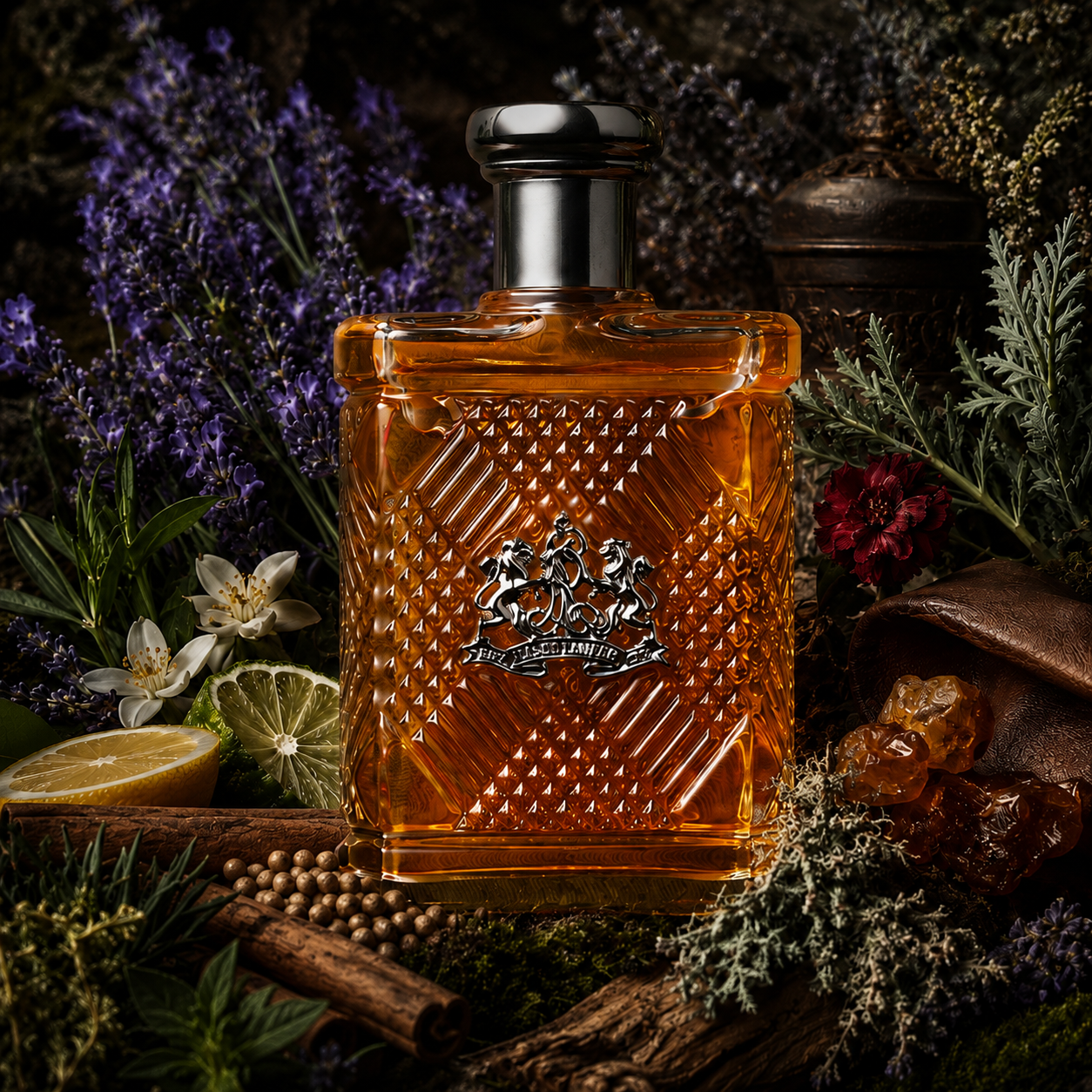 Safari for Men de Ralph Lauren con lavanda, bergamota, notas verdes, especias, cuero, musgo de roble, sándalo y cedro.