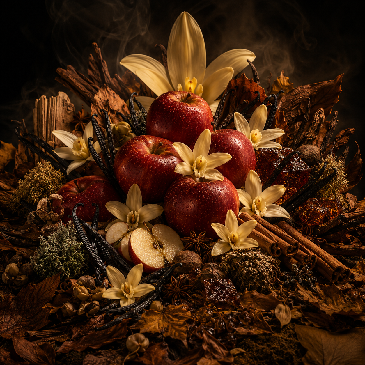 Notas olfativas de Veneno de French Avenue con manzana, humo, canela, tabaco, musgo, vainilla Bourbon y Orcanox